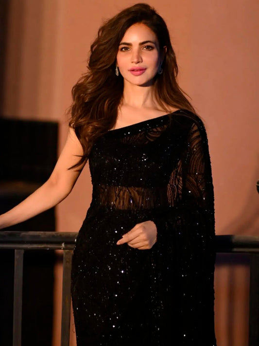 Jet Black Sheer Georgette Saree