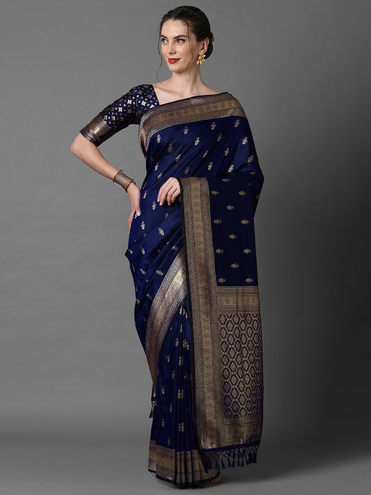 Deep Royal Navy Blue Banarasi Silk Saree