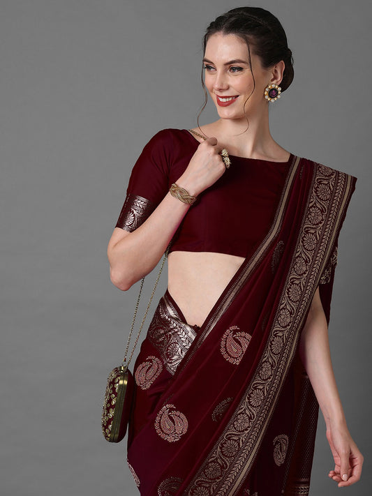 Deep Wine-Maroon Pure Banarasi Katan Silk Saree