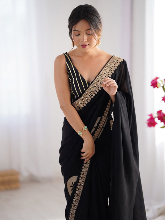 Black Embroidered Silk Saree