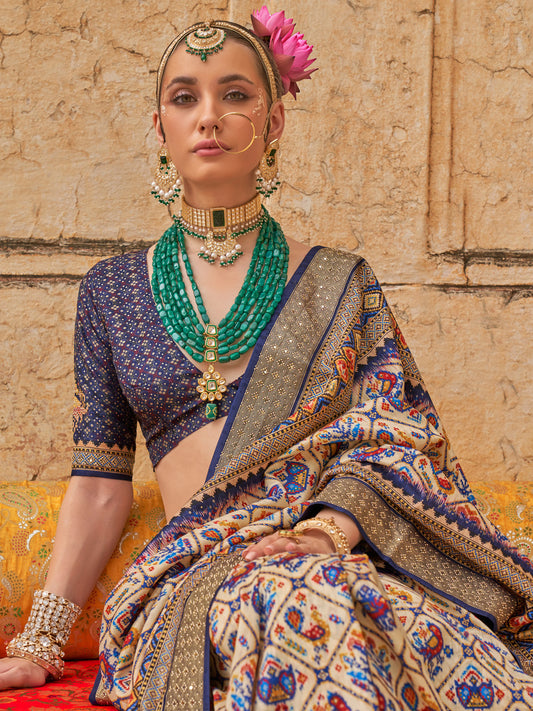 Silk Blend Patola Foil Print Saree