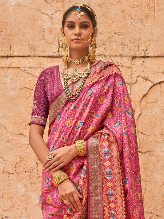 Heritage Pink Patola Silk Saree