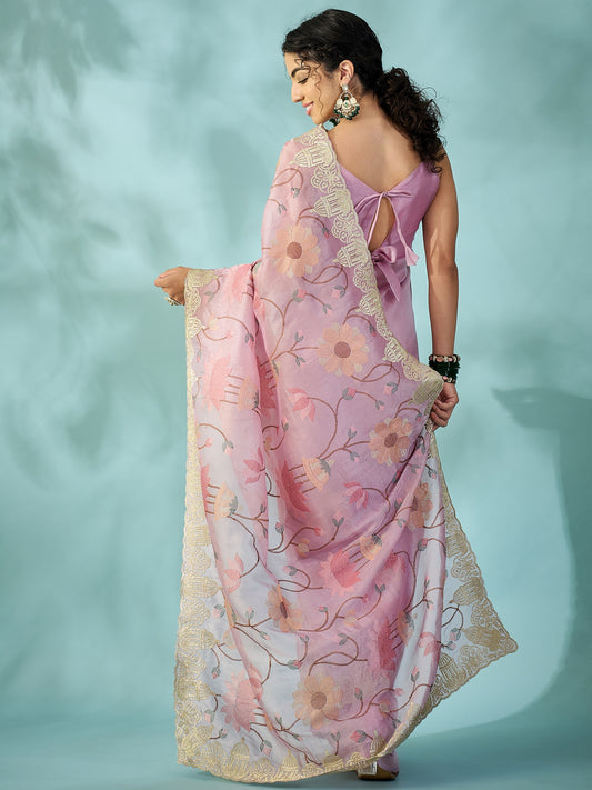Wine Tissue Silk Saree with Zari Stripes