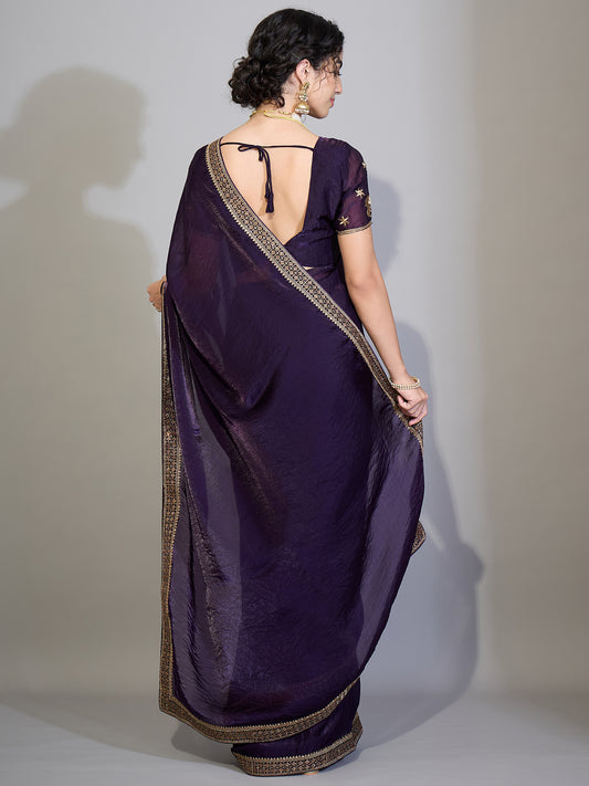 Purple Tissue Silk Saree wih Zari Stripe