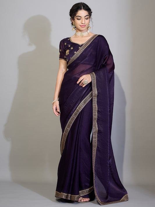 Purple Tissue Silk Saree wih Zari Stripe