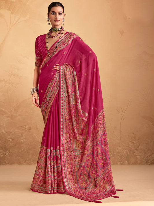 Rani Pink Georgette Designer Woven Saree