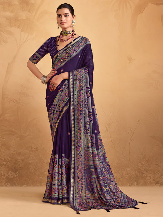 Royal Purple Georgette Printed Designer Saree