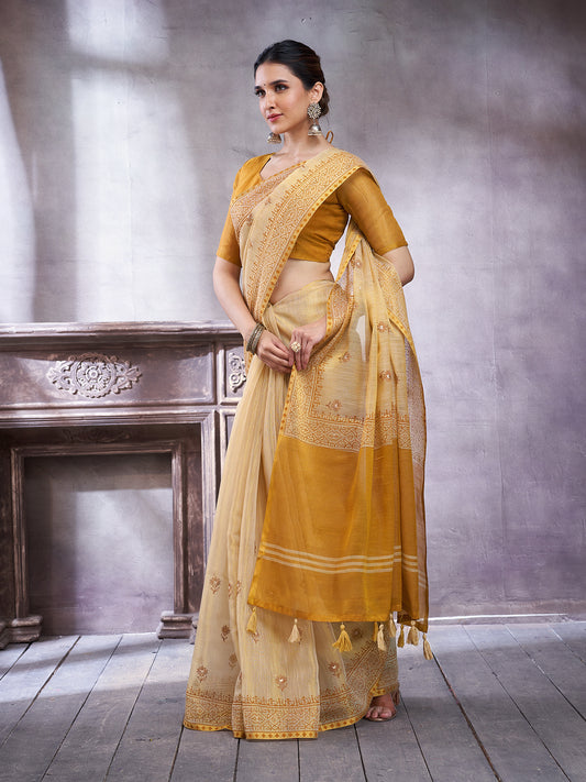 Heritage Cream Tissue Silk Saree