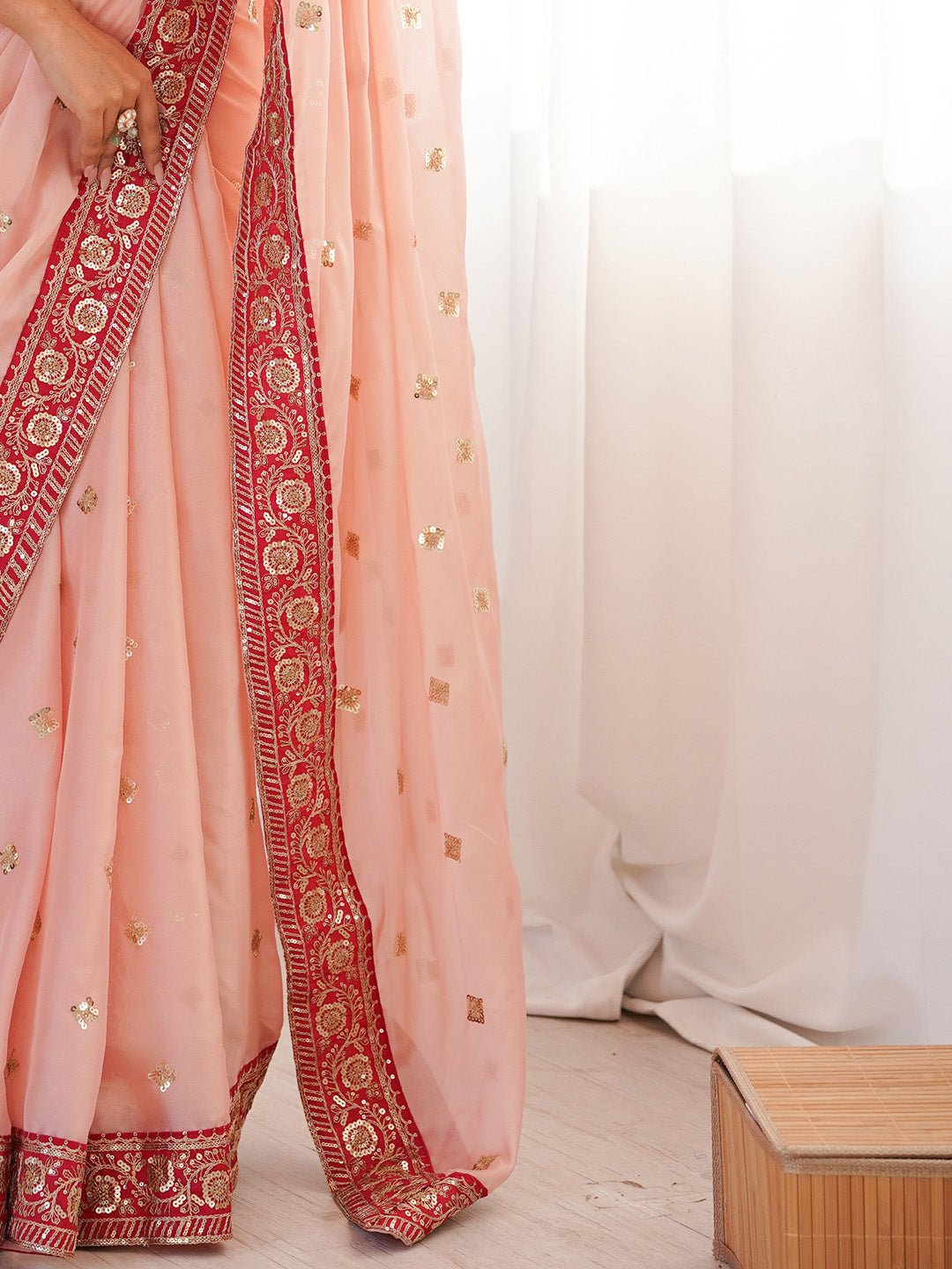 Peach Satin Party Wear Saree - Ressa