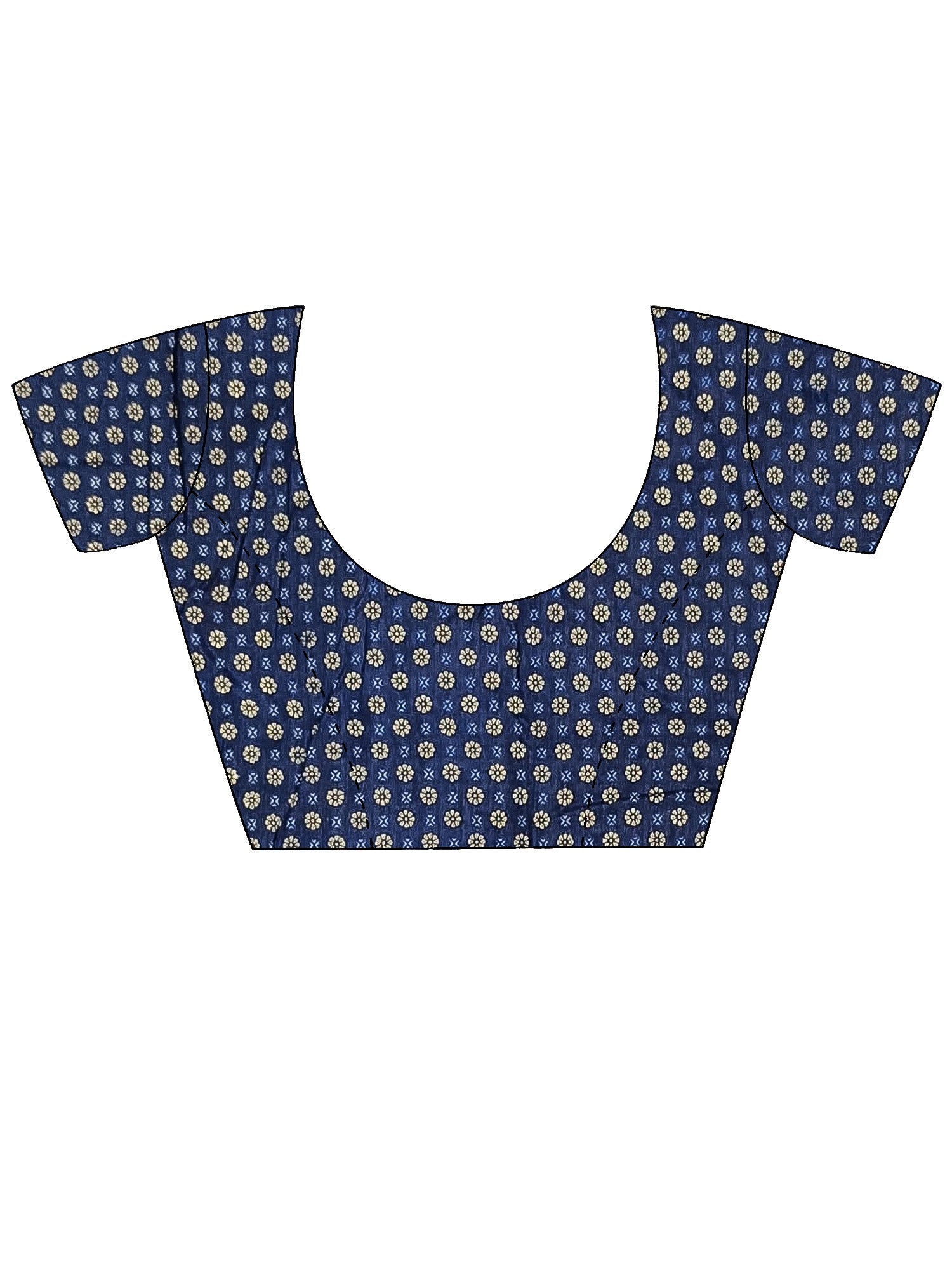 Aqua Blue Silk Saree with Navy Printed Blouse - Ressa