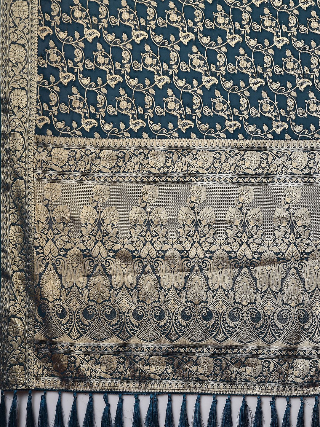 Teal Blue Georgette Banarasi Silk Saree - Ressa