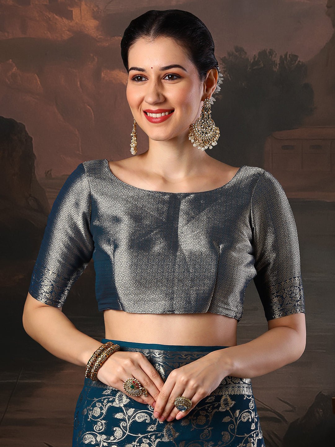 Teal Blue Georgette Banarasi Silk Saree - Ressa