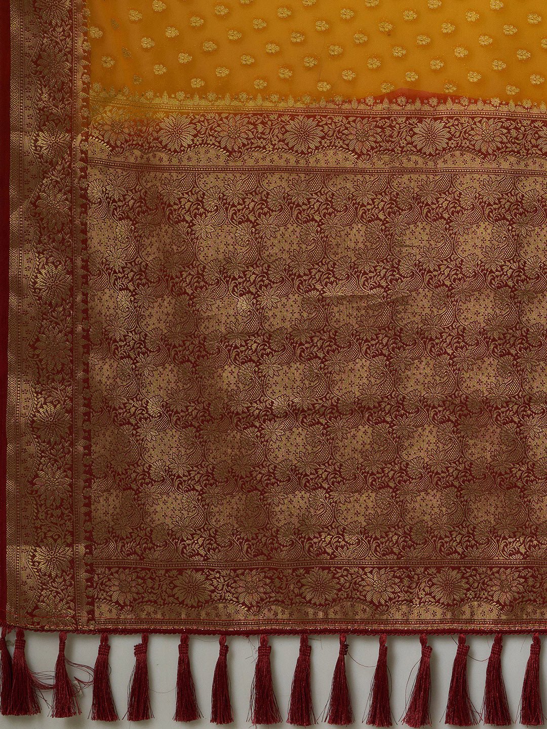 Mustard Yellow Georgette Banarasi Silk Saree - Ressa