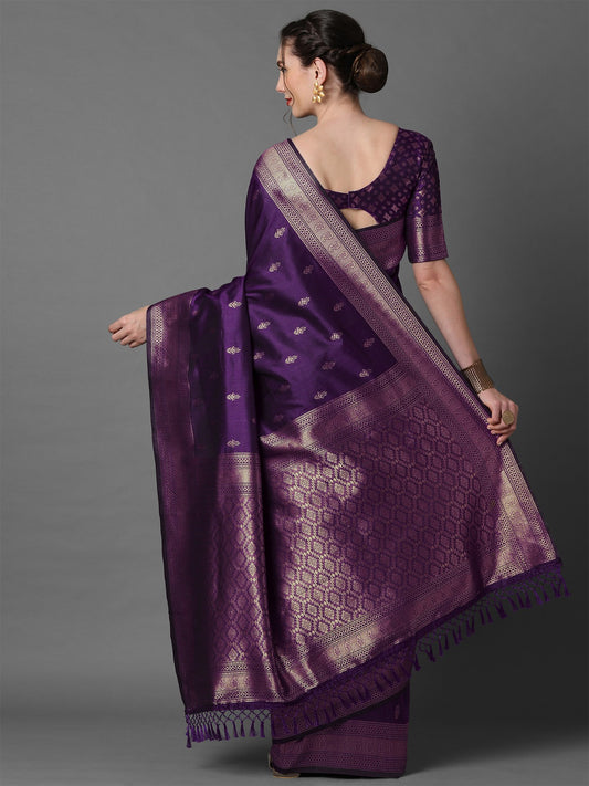 Deep Royal Purple Pure Banarasi Silk Saree