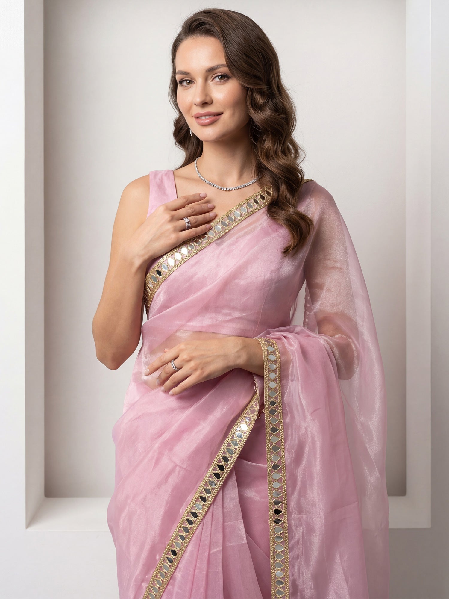 Baby Pink Tissue Silk Saree - Ressa