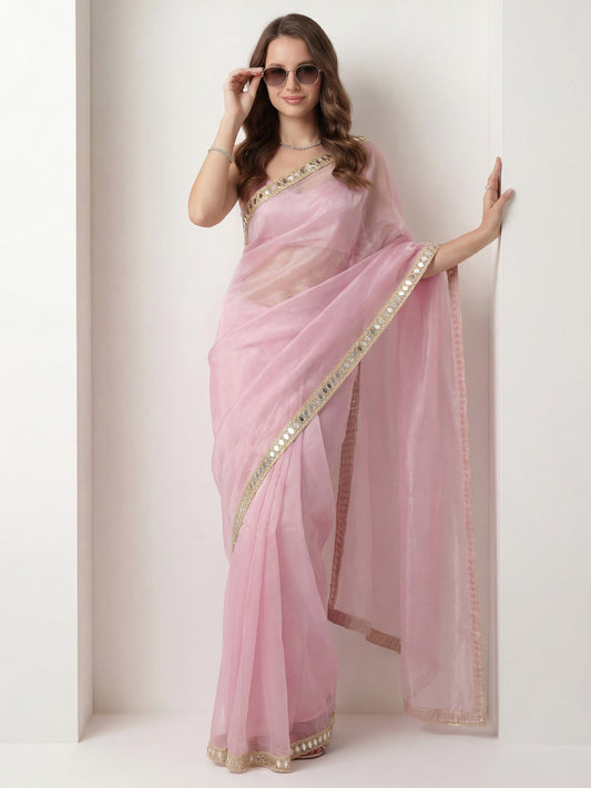 Baby Pink Tissue Silk Saree - Ressa