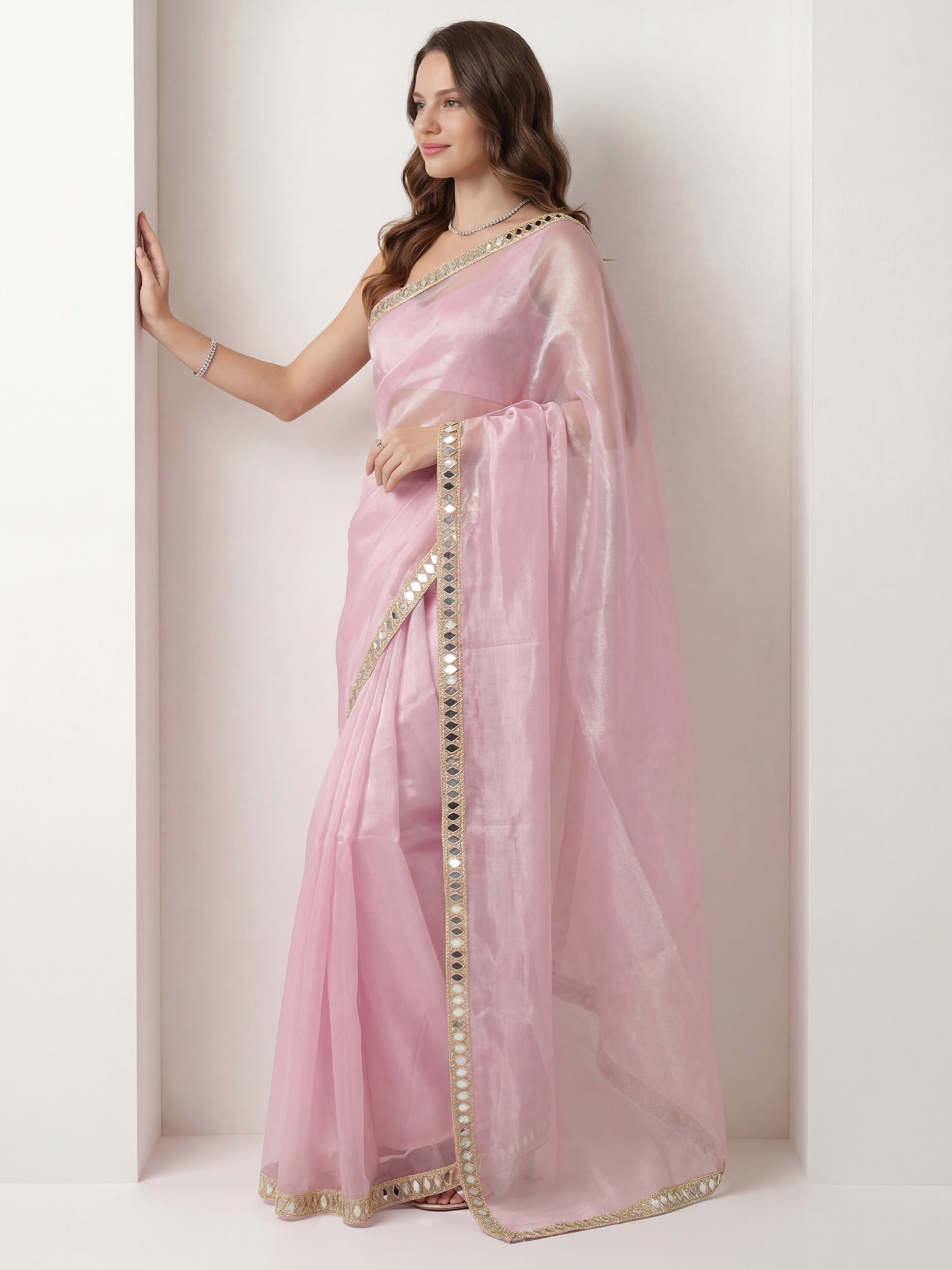 Baby Pink Tissue Silk Saree - Ressa