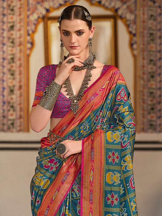 Banarasi Silk Pichwai Patola Zari Border Saree - Ressa