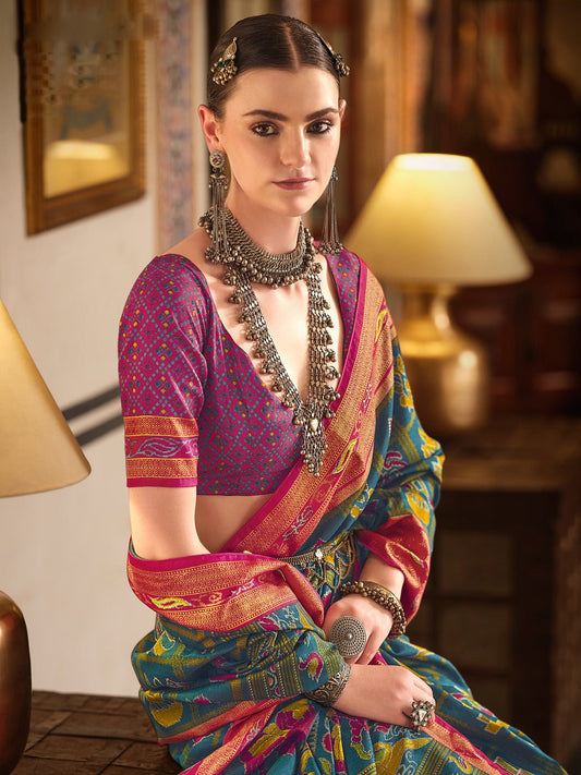 Banarasi Silk Pichwai Patola Zari Border Saree - Ressa