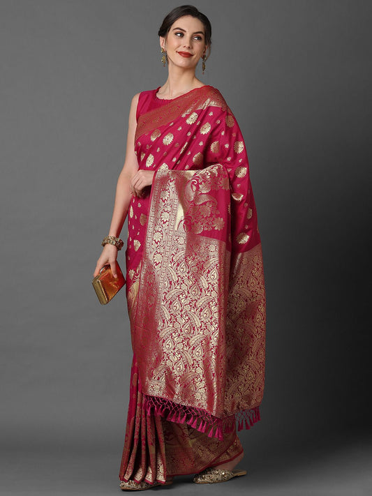 Banarasi Silk Saree | Rani Pink with Gold Zari Weave - Ressa