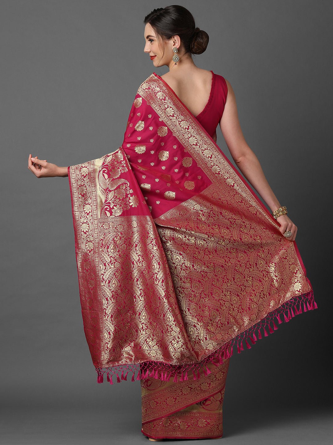Banarasi Silk Saree | Rani Pink with Gold Zari Weave - Ressa