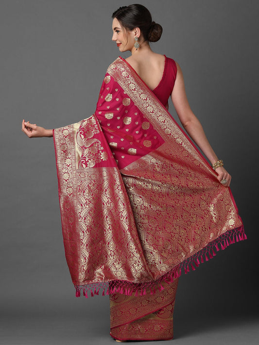 Banarasi Silk Saree | Rani Pink with Gold Zari Weave - Ressa