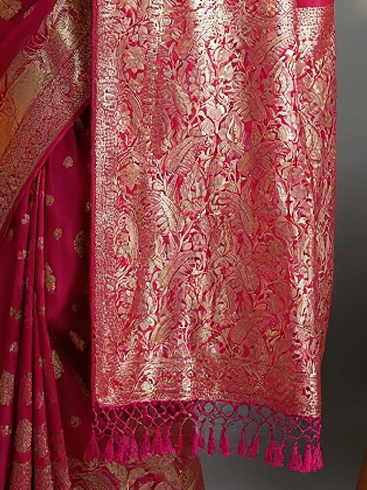 Banarasi Silk Saree | Rani Pink with Gold Zari Weave - Ressa