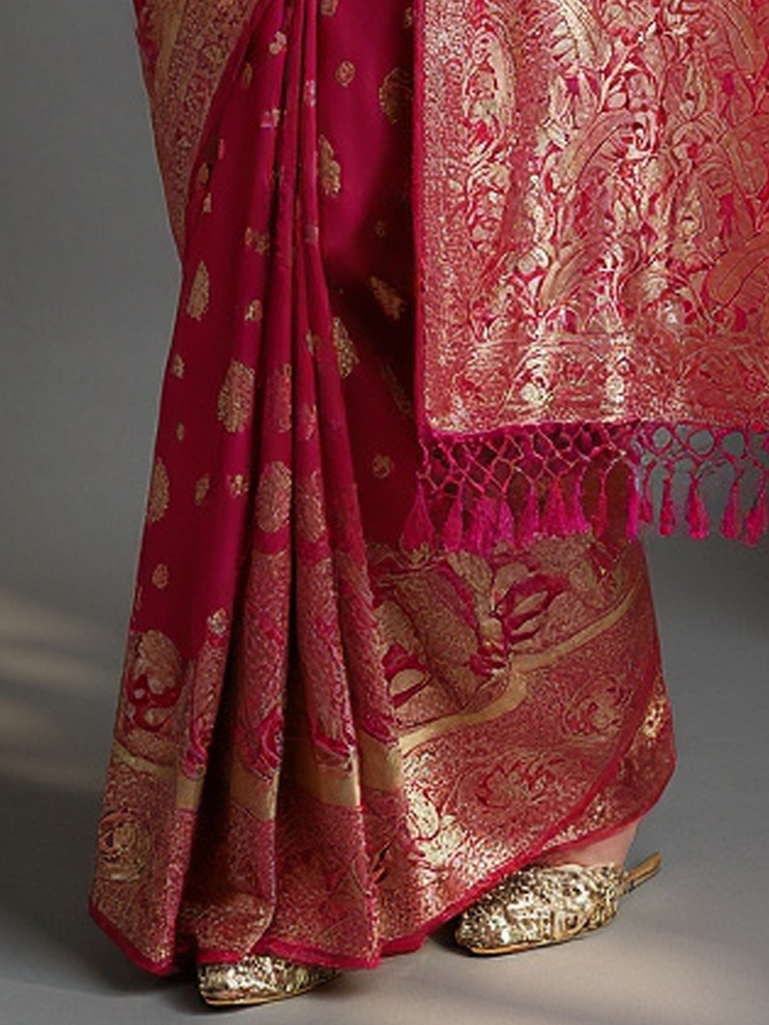 Banarasi Silk Saree | Rani Pink with Gold Zari Weave - Ressa