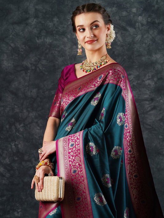Banarasi Silk Saree with Meenakari Bootis - Ressa