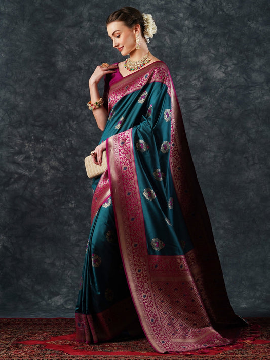 Banarasi Silk Saree with Meenakari Bootis - Ressa