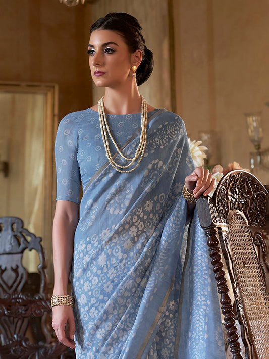 Banarasi Woven Silk Blend Gold Zari Floral Buti Saree - Ressa
