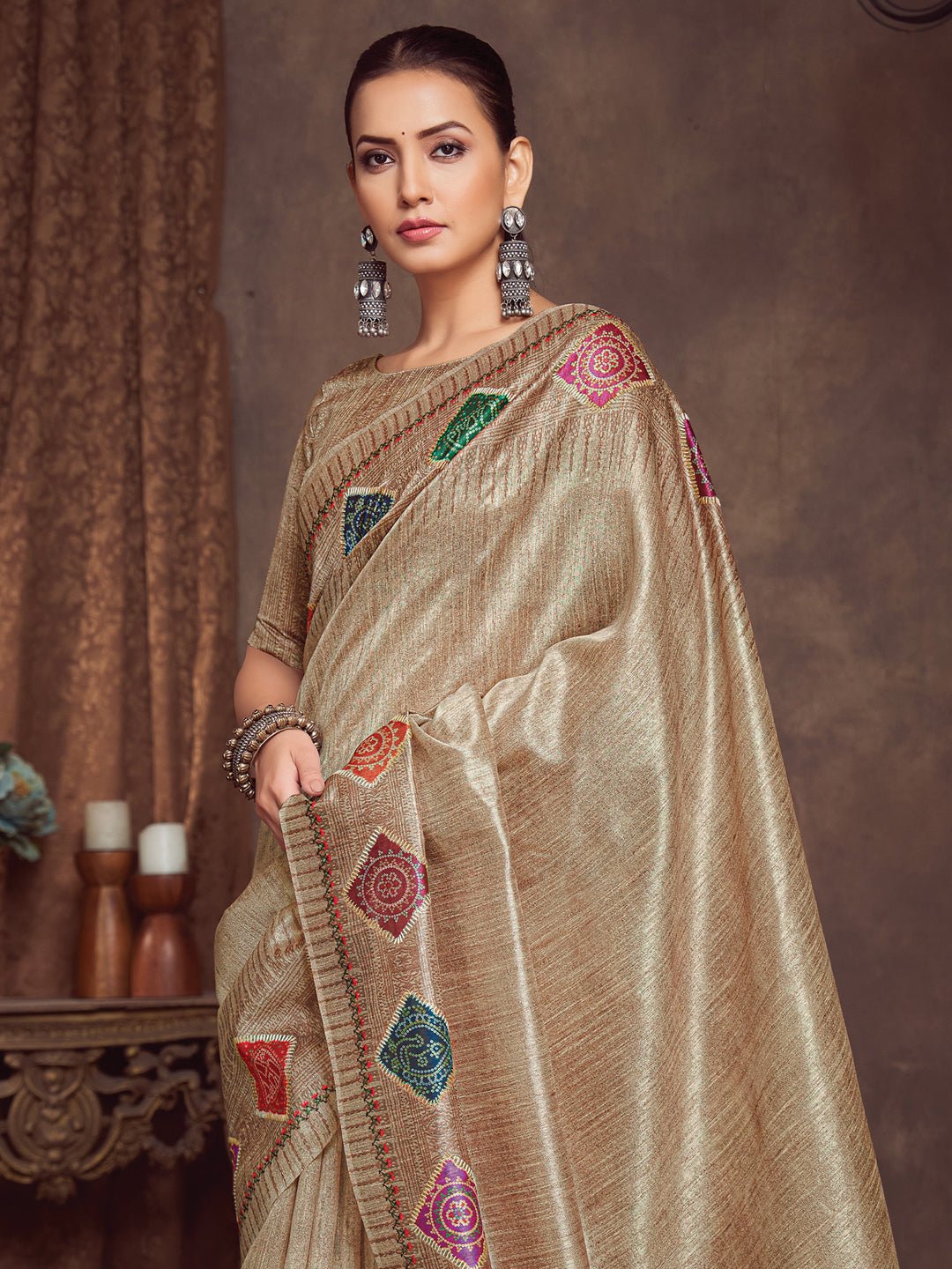 Bandhani Embroidered Silk Cotton Saree - Ressa