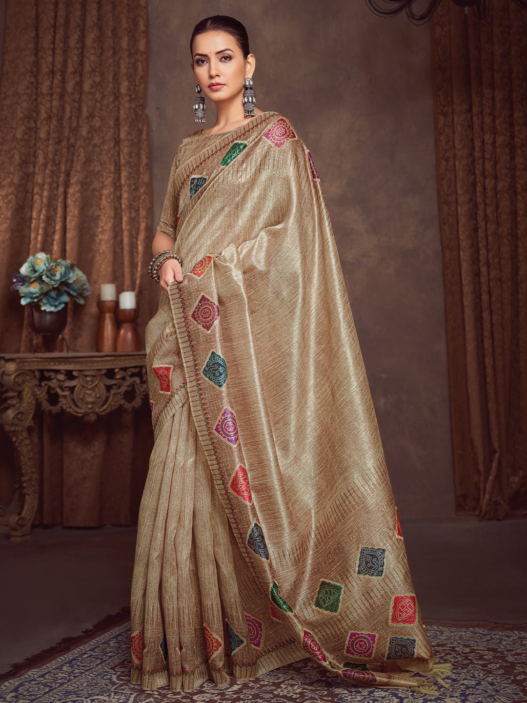 Bandhani Embroidered Silk Cotton Saree - Ressa