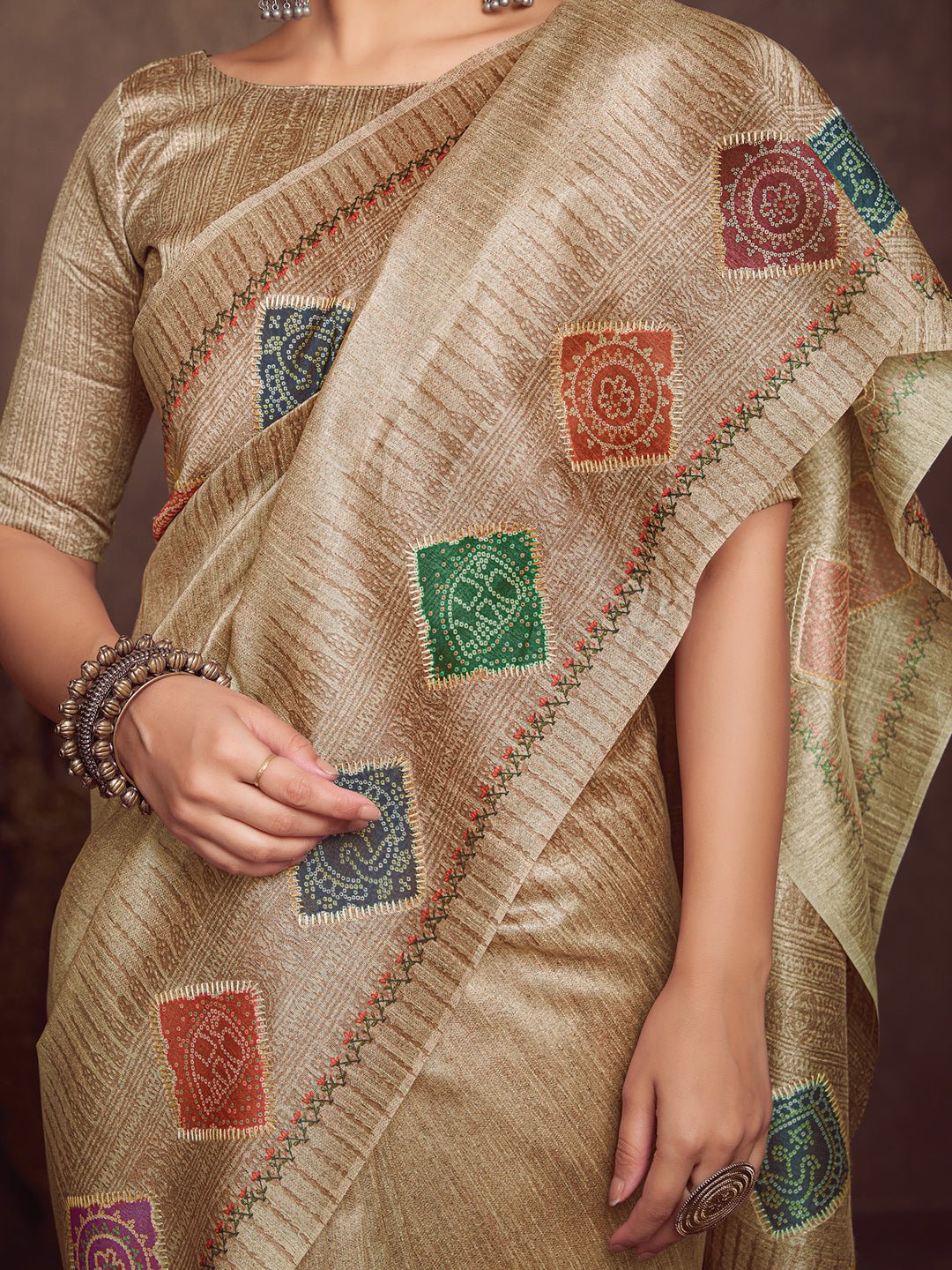 Bandhani Embroidered Silk Cotton Saree - Ressa