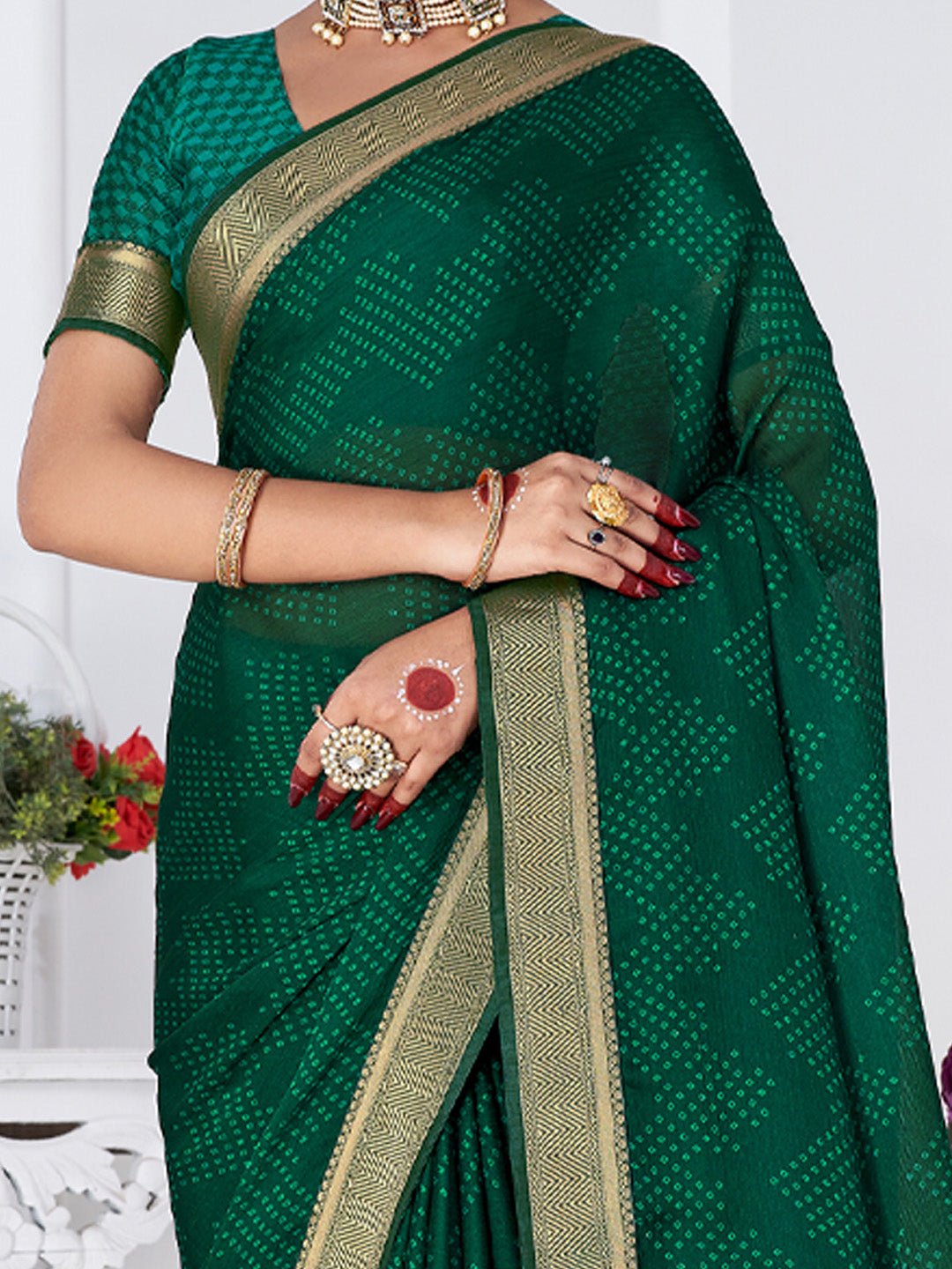Bandhani Zari Border Georgette Saree - Ressa