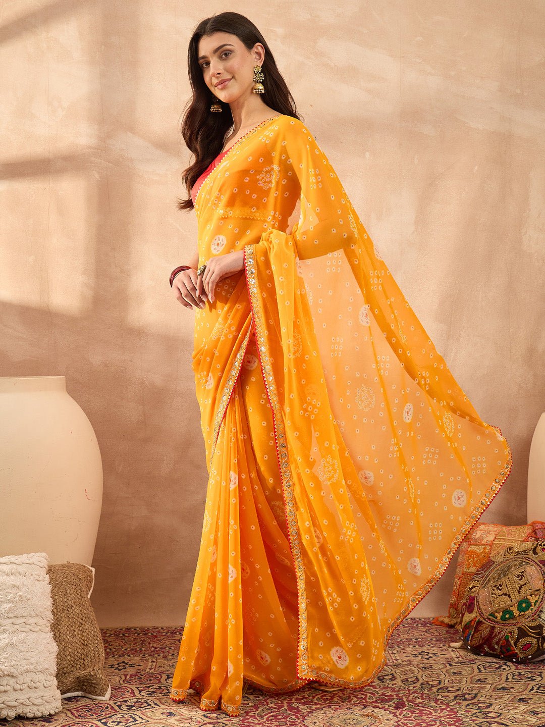 Yellow Bandhani Printed Saree - Ressa