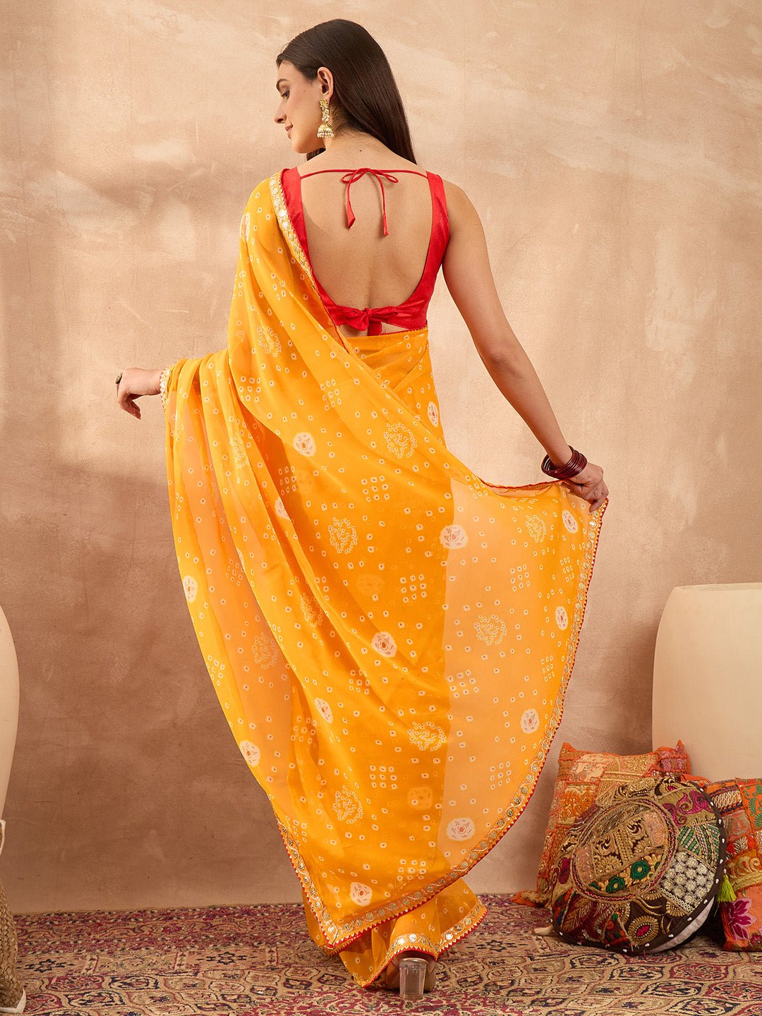 Yellow Bandhani Printed Saree - Ressa