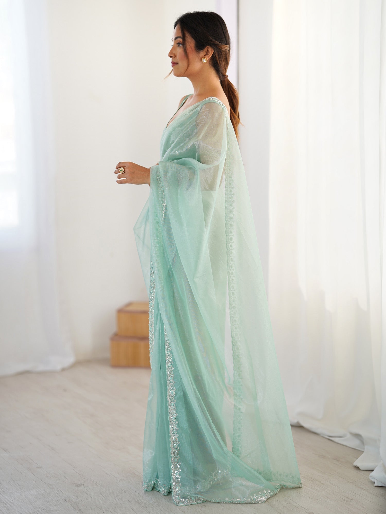 Beads and Stones Embellished SuperNet Party Wear Saree - Ressa