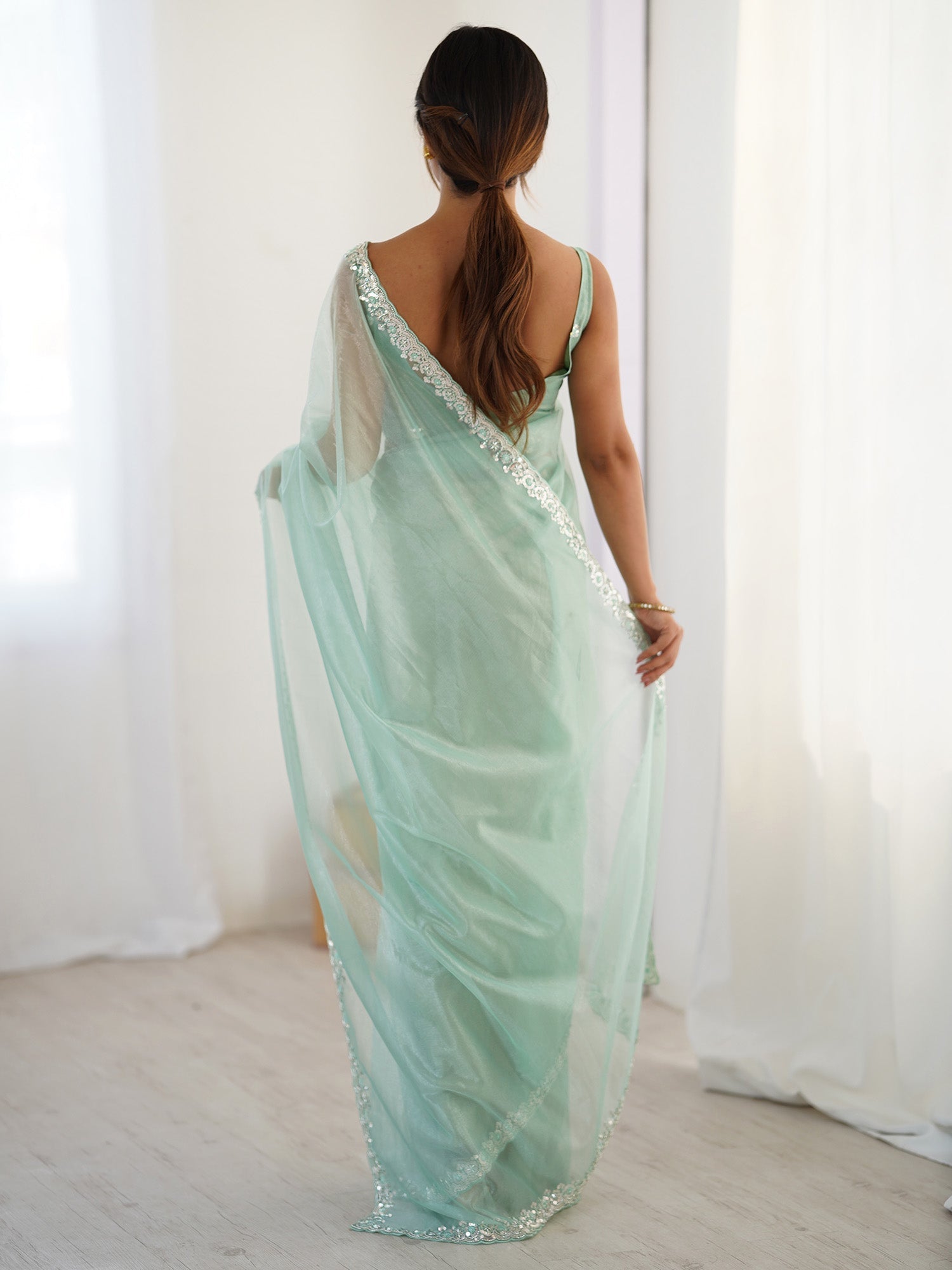 Beads and Stones Embellished SuperNet Party Wear Saree - Ressa