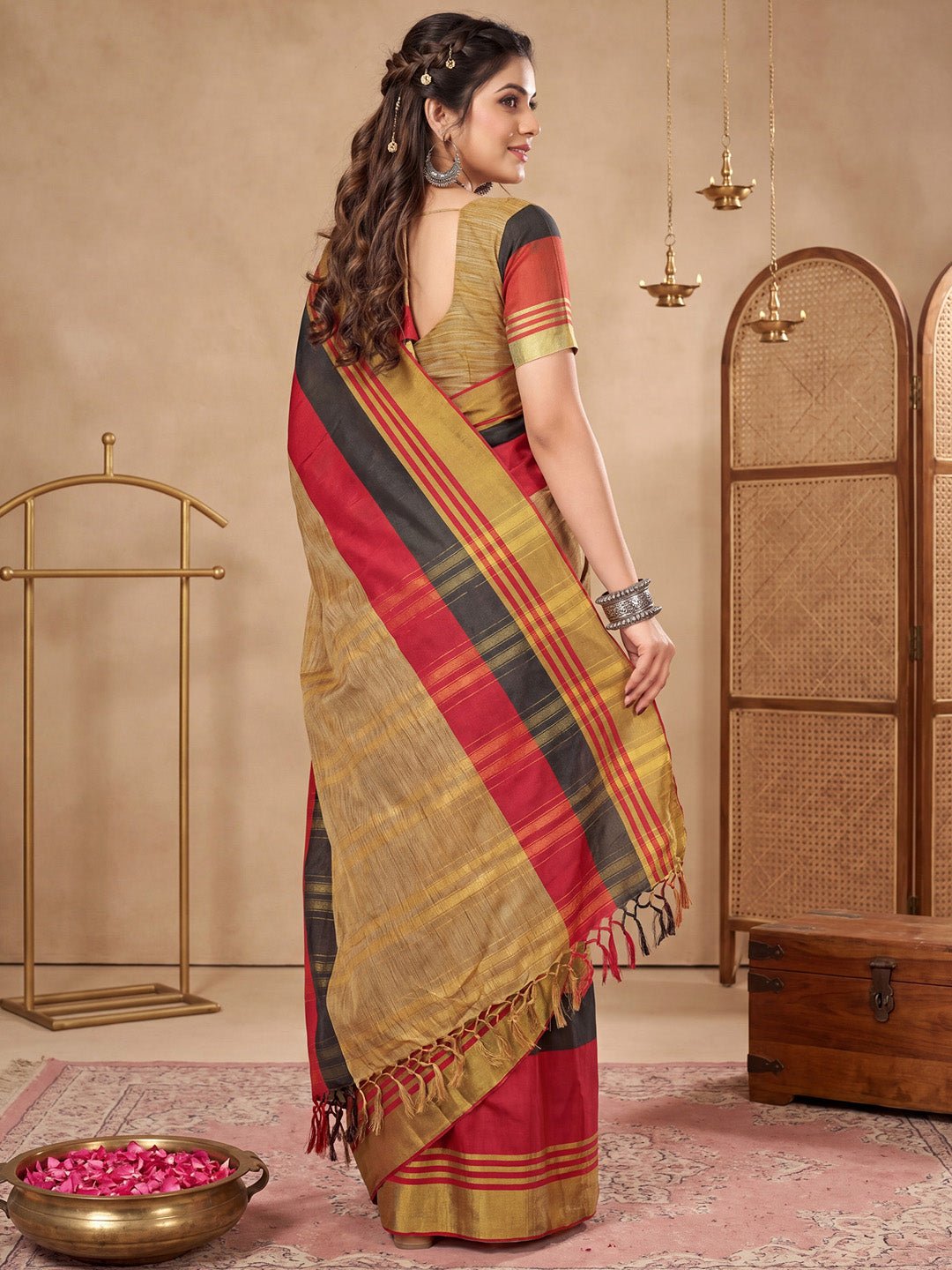 Beige Aura Silk Banarasi Pattern Saree - Ressa