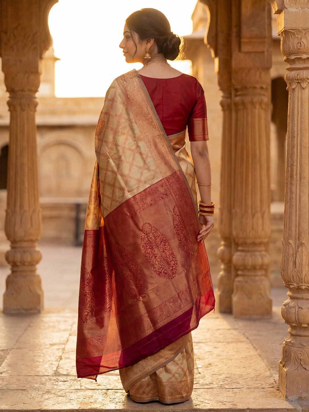 Beige Banarasi Silk Saree - Ressa
