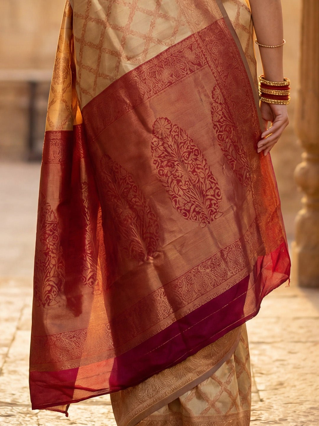 Beige Banarasi Silk Saree - Ressa