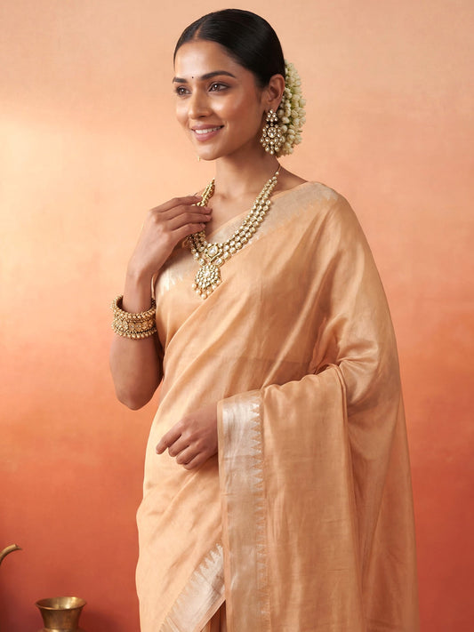 Beige Chanderi Silk Saree - Ressa
