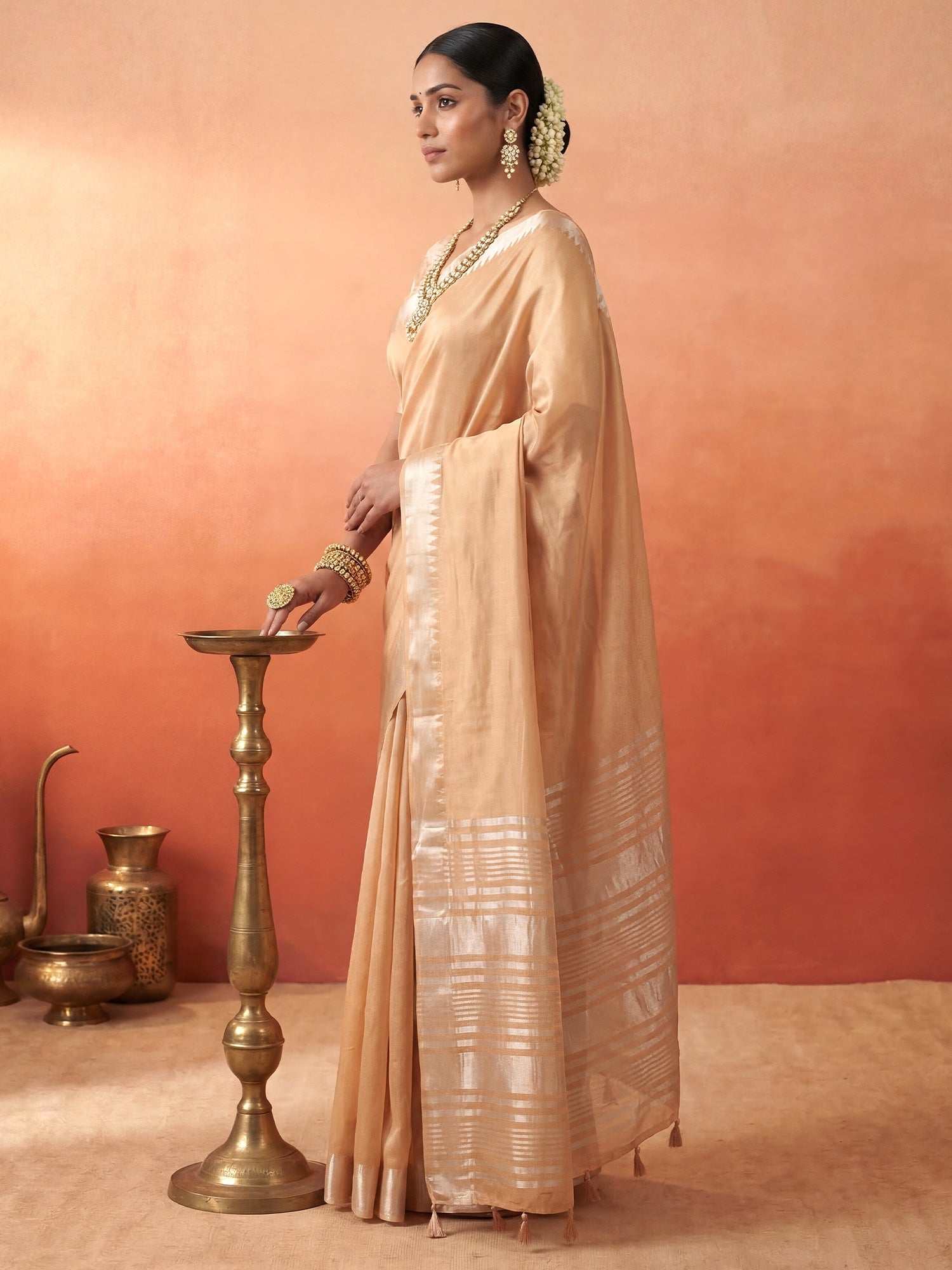 Beige Chanderi Silk Saree - Ressa