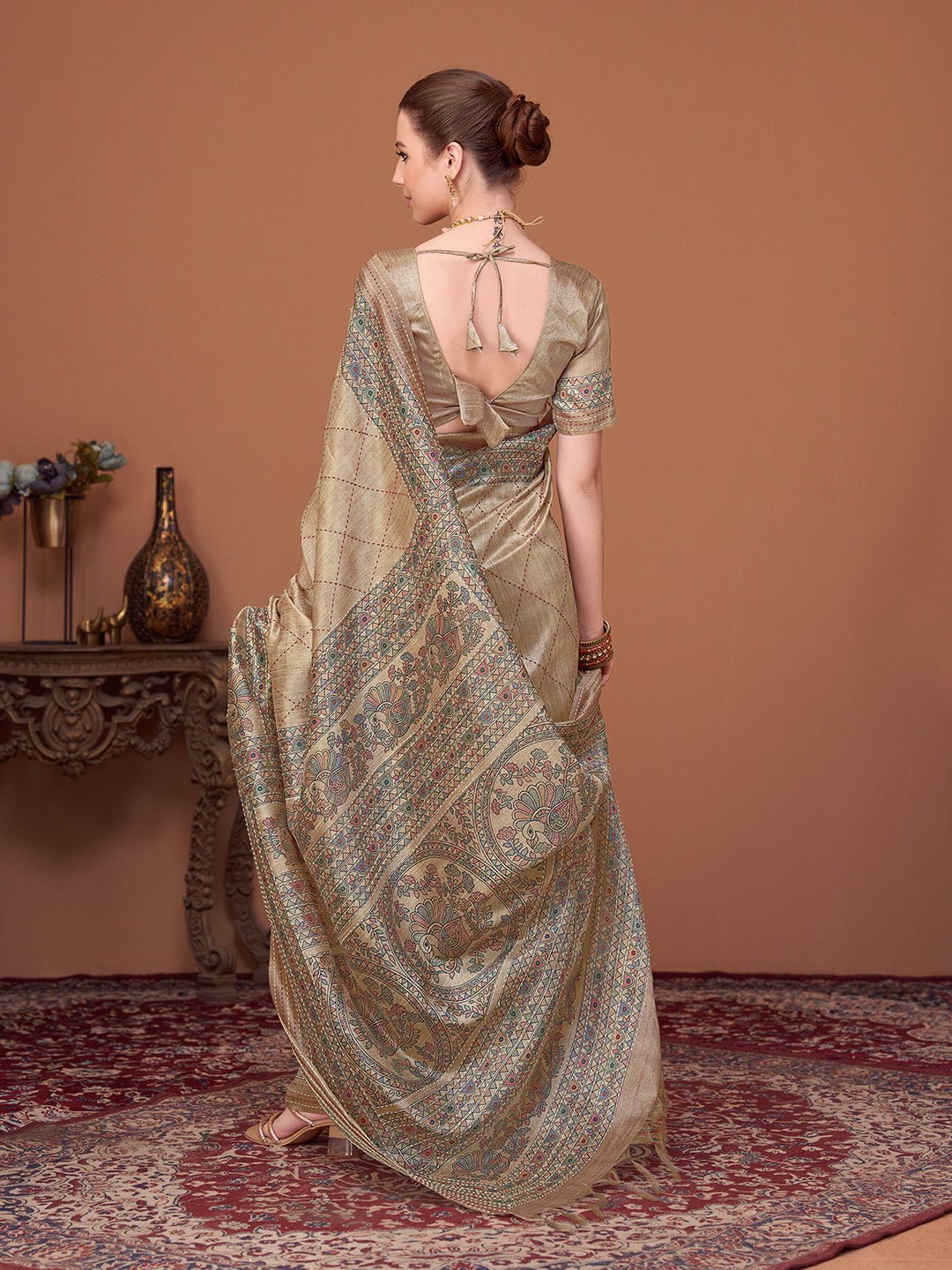 Beige Cotton Silk Kalamkari Print Saree - Ressa