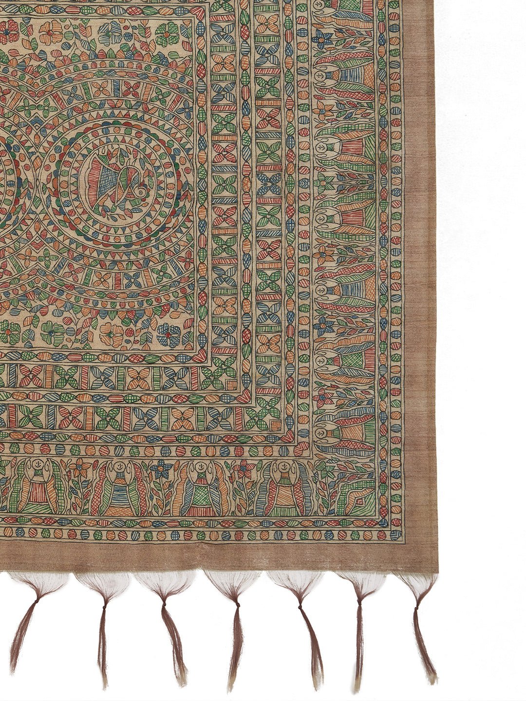 Beige Cotton Silk Madhubani print Saree - Ressa