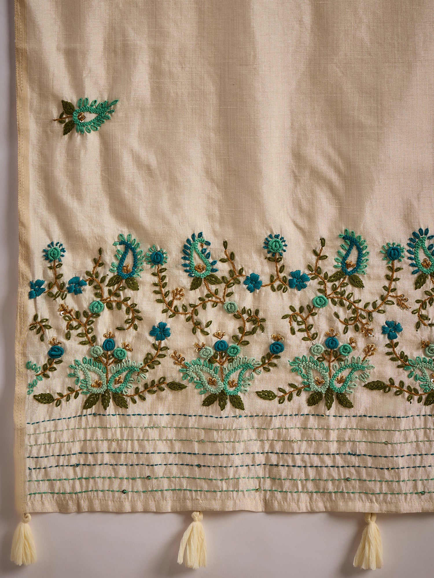 Beige Cream Embrodered Tussar Silk - Ressa