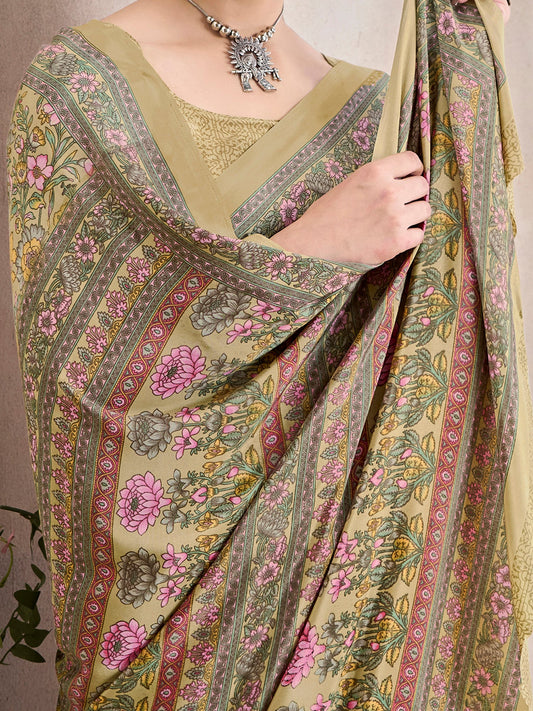 Beige Crepe printed Saree - Ressa