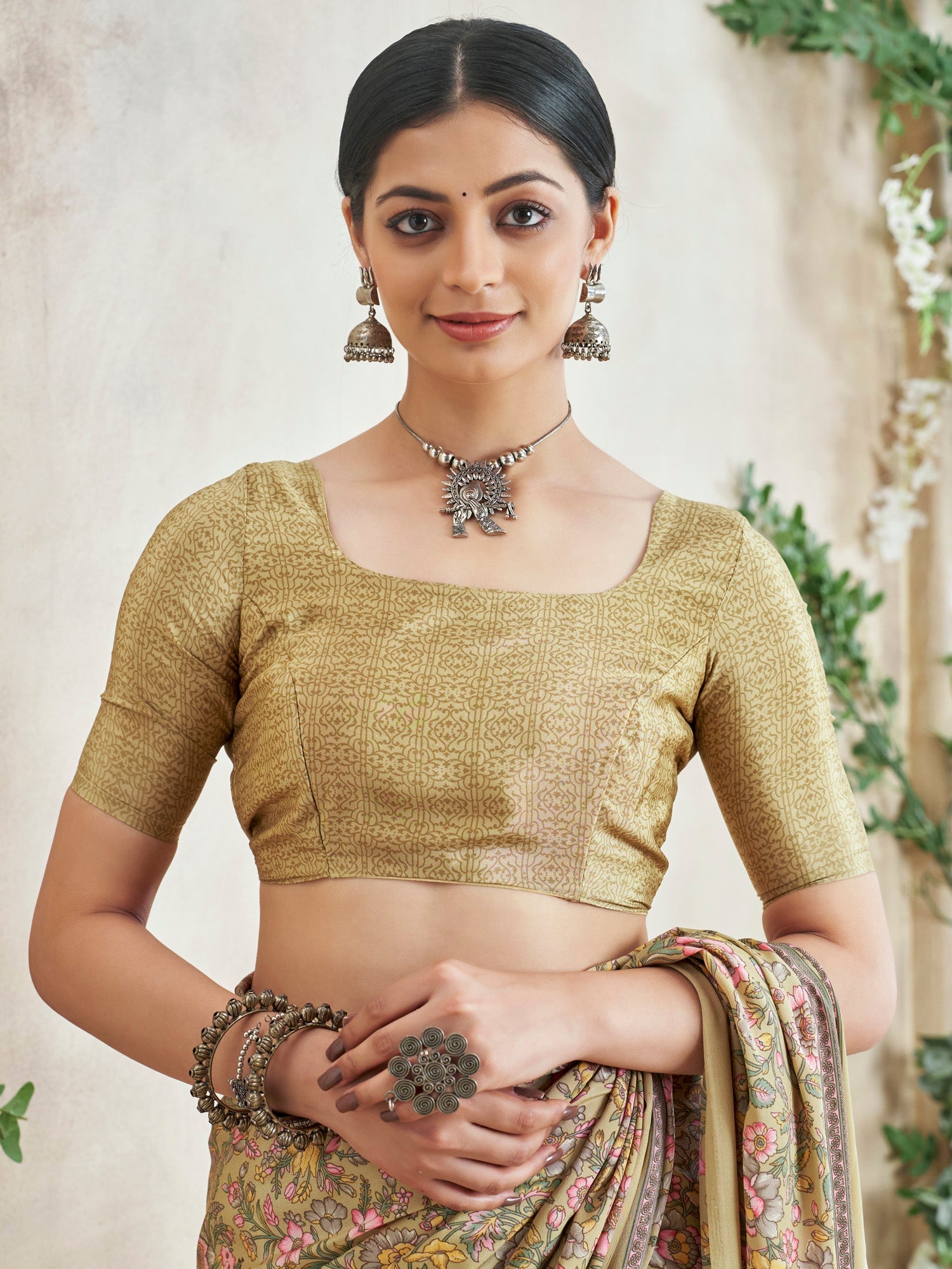 Beige Crepe printed Saree - Ressa