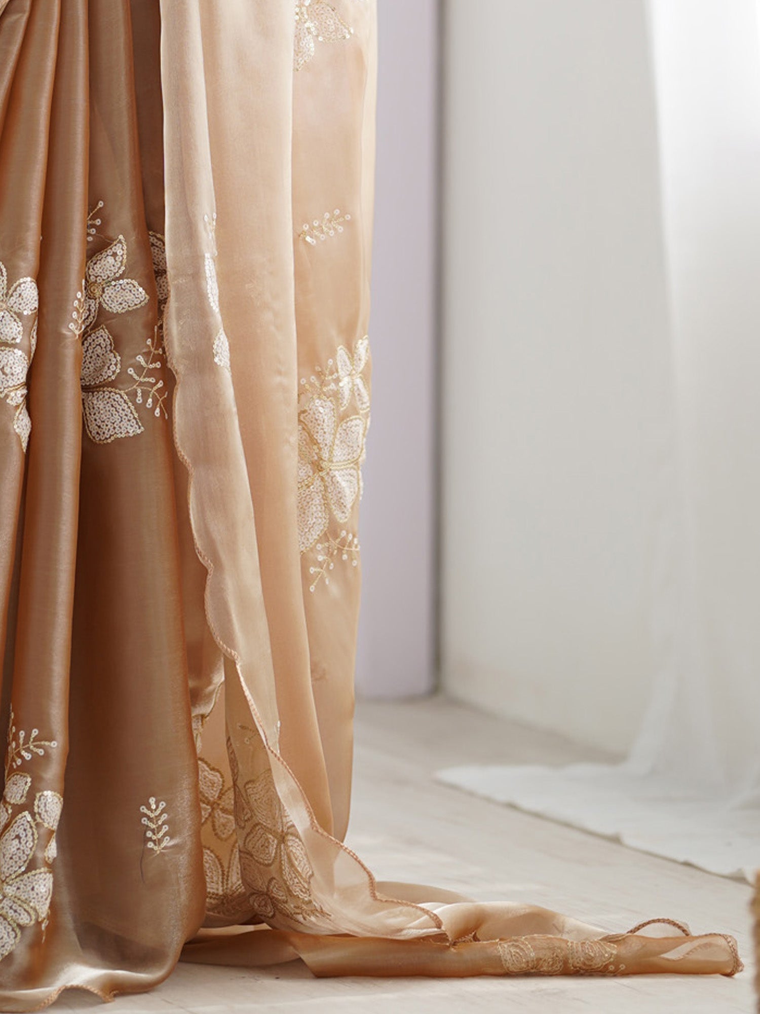 Beige embellished Georgette Saree - Ressa